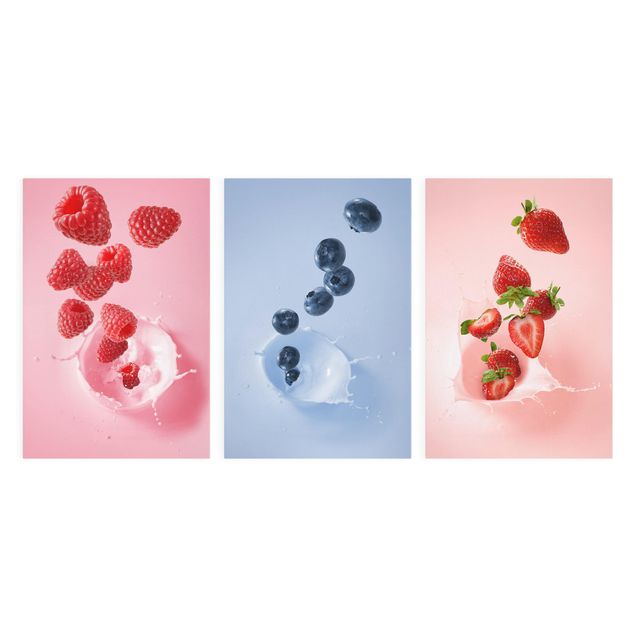 Stampa su tela 3 parti - Colorful fruits milk splash - Verticale 3:2