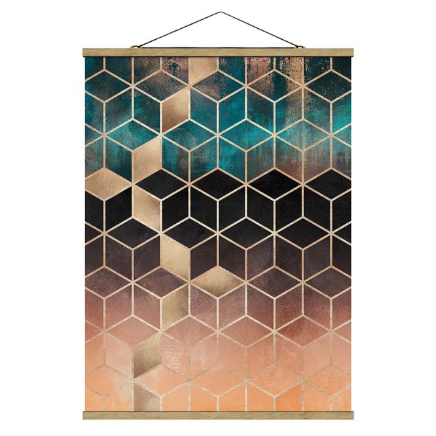 Foto su tessuto da parete con bastone - Elisabeth Fredriksson - Turchese Rosa d'Oro Geometria - Verticale 4:3