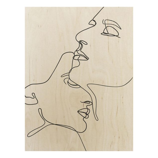 Stampa su legno - Gentle Line Art Faces Bianco e nero - Verticale 4:3