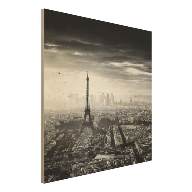 Quadro in legno - La Torre Eiffel From Above Bianco e nero - Quadrato 1:1