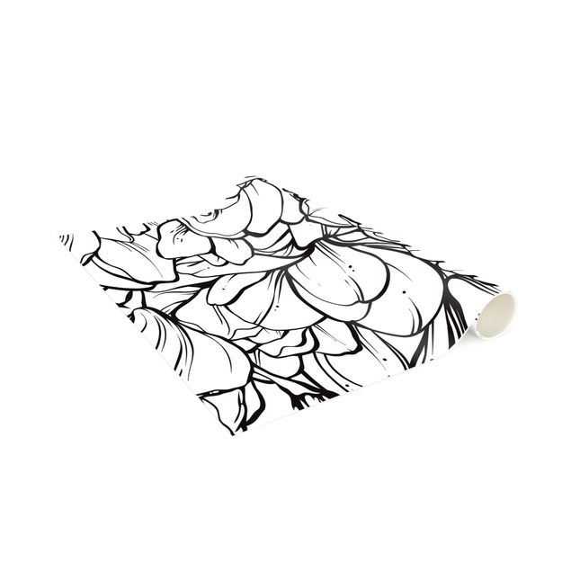 Tappeto cucina bianco e nero Mare di fiori di magnolia in bianco e nero