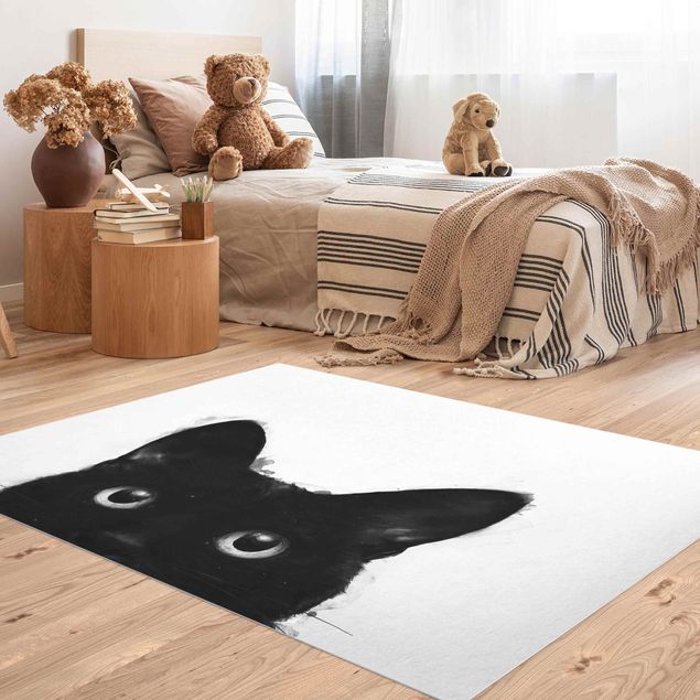 Tappeti moderni soggiorno Illustrazione - Gatto nero su pittura bianca