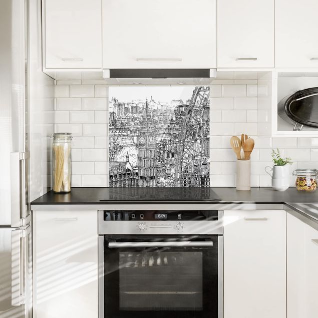 paraschizzi cucina vetro bianco Studio della città - London Eye