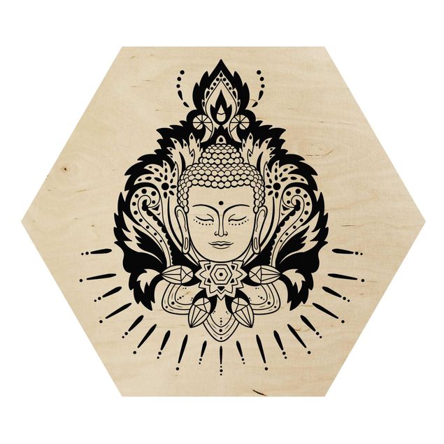 Esagono in legno - Lotus Buddha