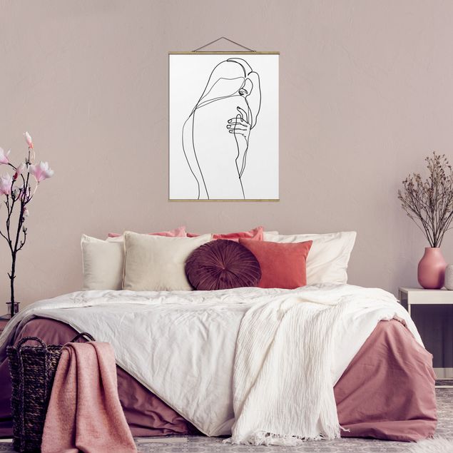 Foto su tessuto da parete con bastone - Line Art Nudo spalla Bianco e nero - Verticale 4:3