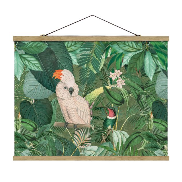 Foto su tessuto da parete con bastone - Vintage Collage - Kakadu e Hummingbird - Orizzontale 3:4
