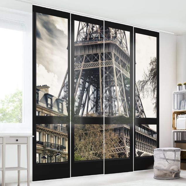 Tende a pannello corte Vista dalla finestra di Parigi - vicino alla Torre Eiffel