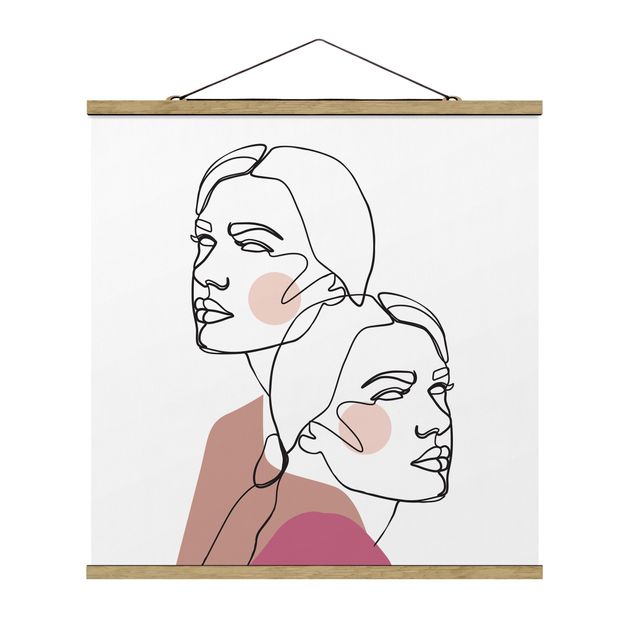 Quadro su tessuto con stecche per poster - Line Art Donne del ritratto guance rosa - Quadrato 1:1