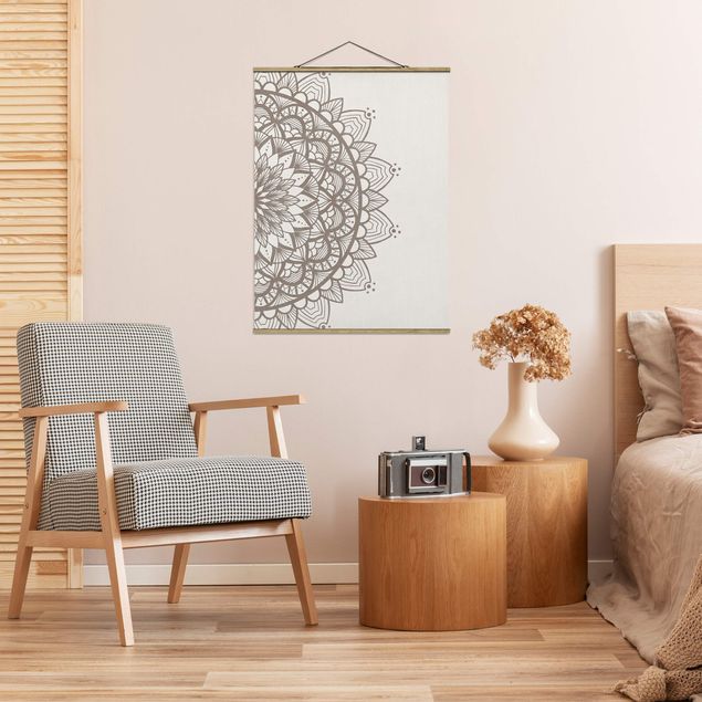 Foto su tessuto da parete con bastone - Mandala Illustrazione Shabby Set Beige Bianco - Verticale 4:3