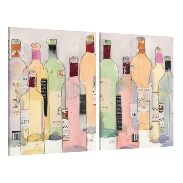 Stampa su tela - Bottiglie di vino in acquerello Set I - Verticale 4:3