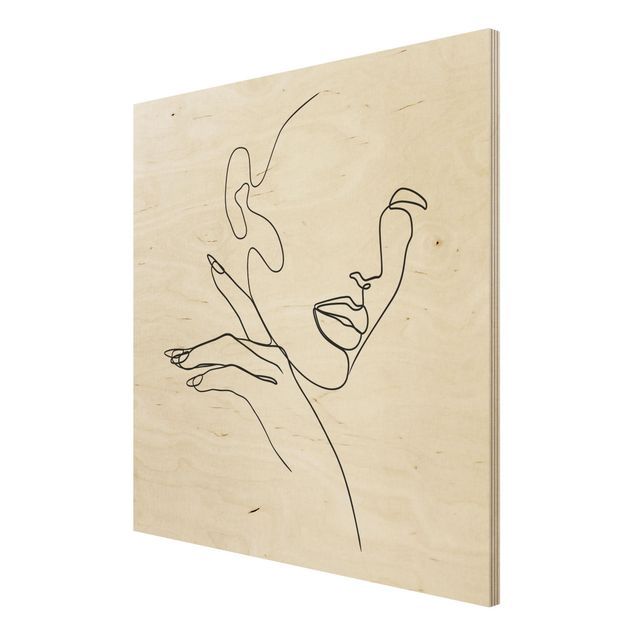 Stampa su legno - Line Art Woman Portrait Bianco e nero - Quadrato 1:1