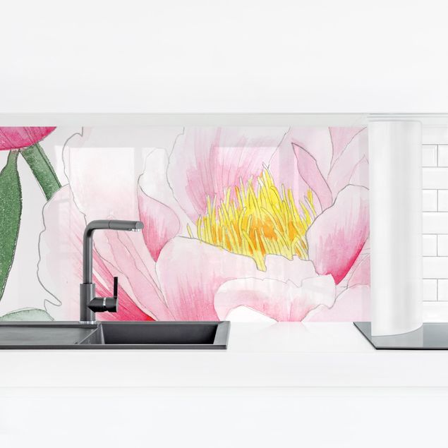 rivestimento cucina moderna Disegno di peonie rosa chiaro