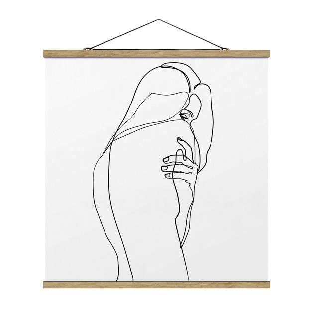 Quadro su tessuto con stecche per poster - Line Art Nudo spalla Bianco e nero - Quadrato 1:1