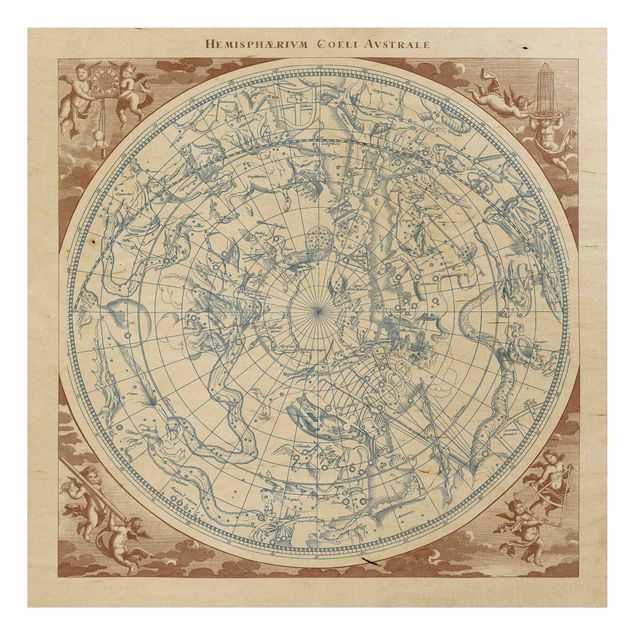 Stampa su legno - Vintage Mappa Stellare Southern Hemissphere - Orizzontale 3:4