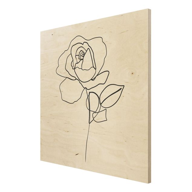 Stampa su legno - Line Art Rosa Nero Bianco - Quadrato 1:1