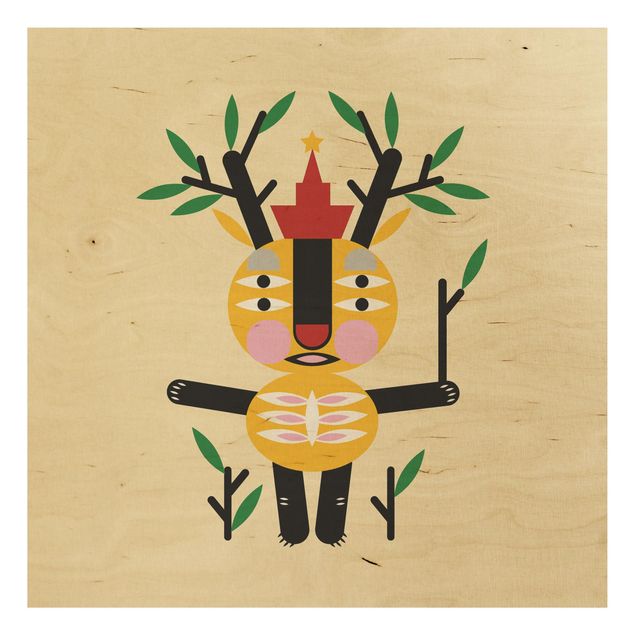 Stampa su legno - Collage Ethno mostro - Deer - Quadrato 1:1