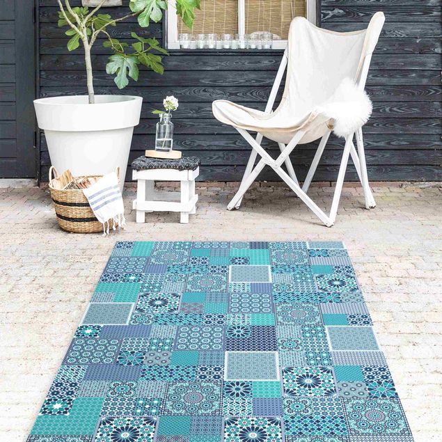 Tappeti da esterno Piastrelle mosaico marocchino blu turchese