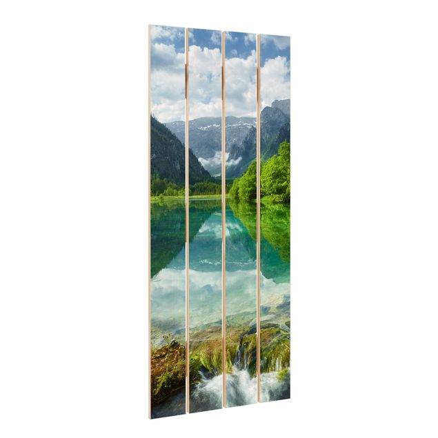 Stampa su legno - Mountain Lake con mirroring - Verticale 5:2