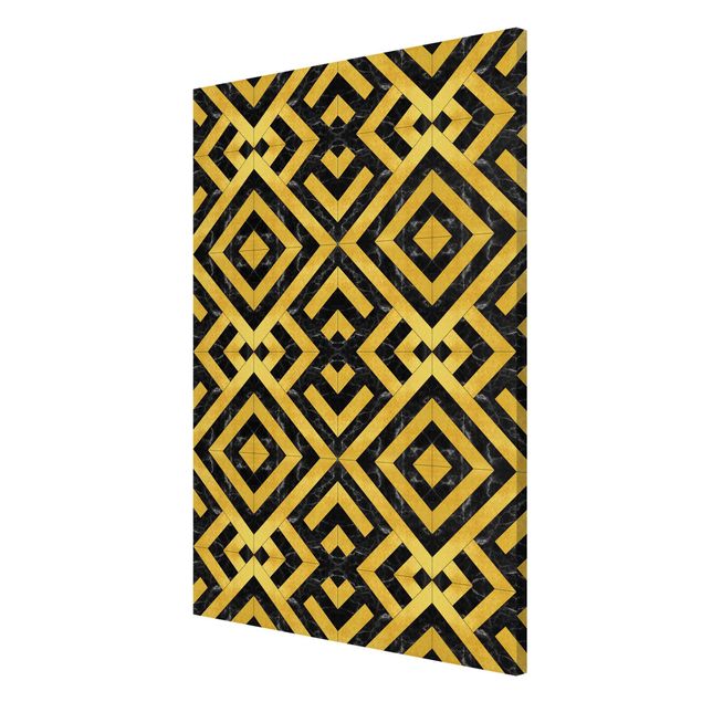 Lavagna magnetica - Mix geometrico di piastrelle Art déco in marmo dorato nero