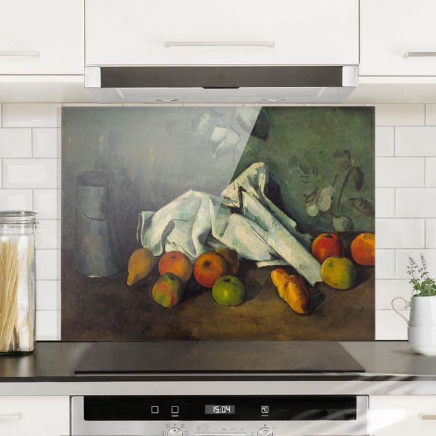paraschizzi in vetro magnetico Paul Cézanne - Natura morta con barattolo di latte e mele