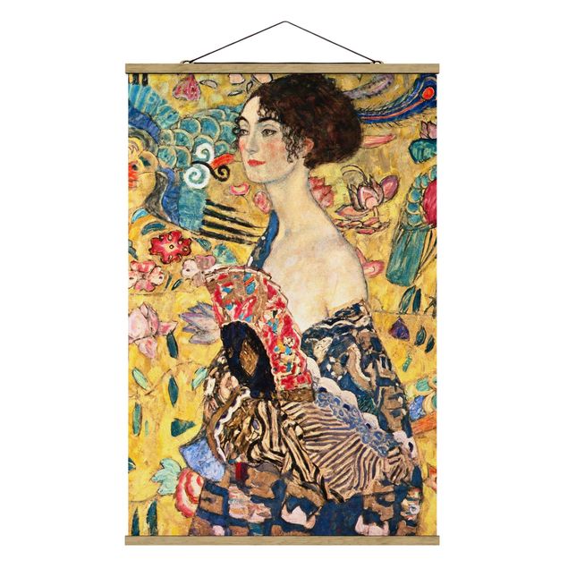 Foto su tessuto da parete con bastone - Gustav Klimt - Donna con ventaglio - Verticale 3:2