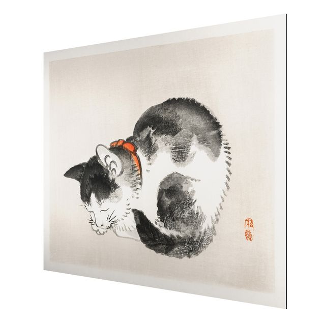 Stampa su alluminio spazzolato - Asian gatto addormentato Vintage Disegno - Orizzontale 3:4