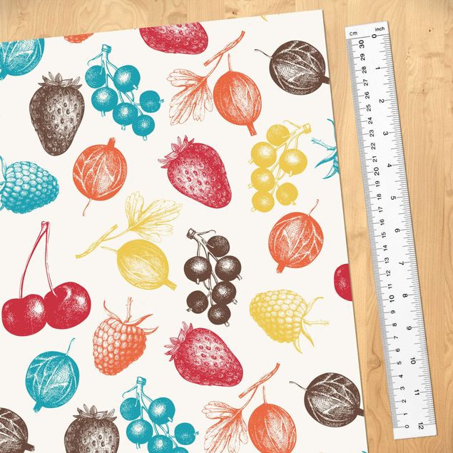 Pellicola adesiva - Colorata fantasia di frutti estivi per cucina disegnata a mano
