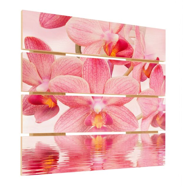 Stampa su legno - Rosa Orchidee sull'acqua - Quadrato 1:1