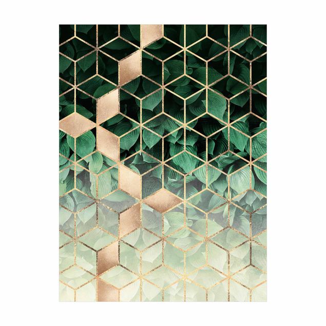 Tappeti moderni astratti Foglie verdi Geometria dorata