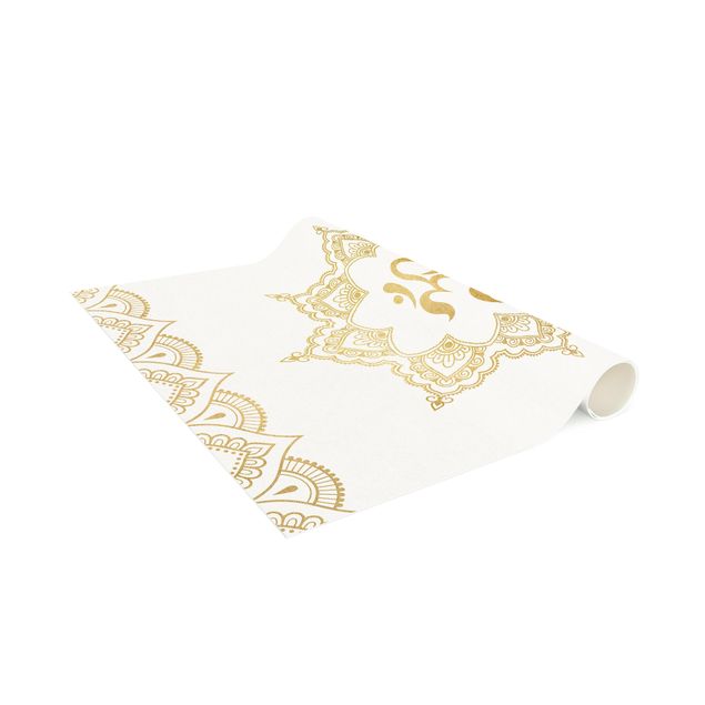 Tappeti orientali Mandala OM Illustrazione Ornamentale Oro Bianco