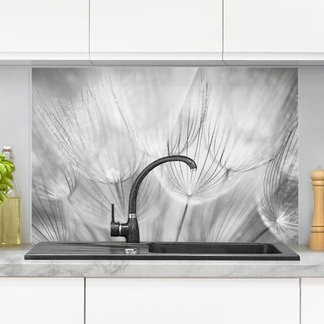 paraschizzi cucina vetro magnetico Soffione ripreso in macro in bianco e nero
