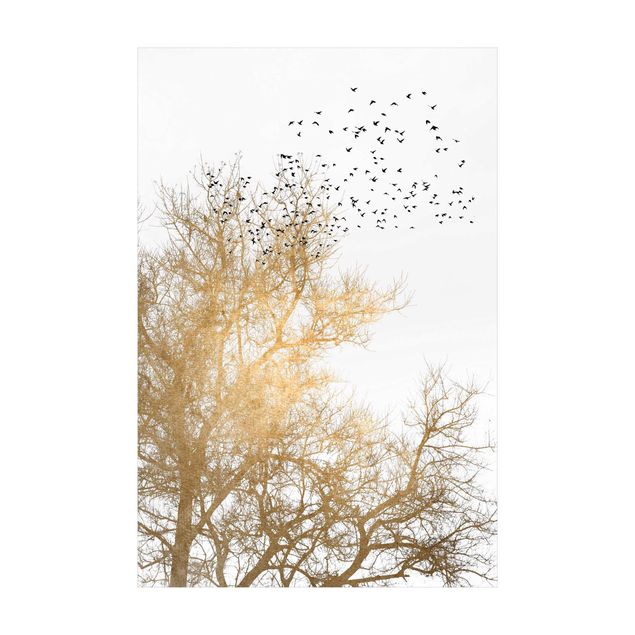 Tappeti dorati Stormo di uccelli davanti all'albero d'oro