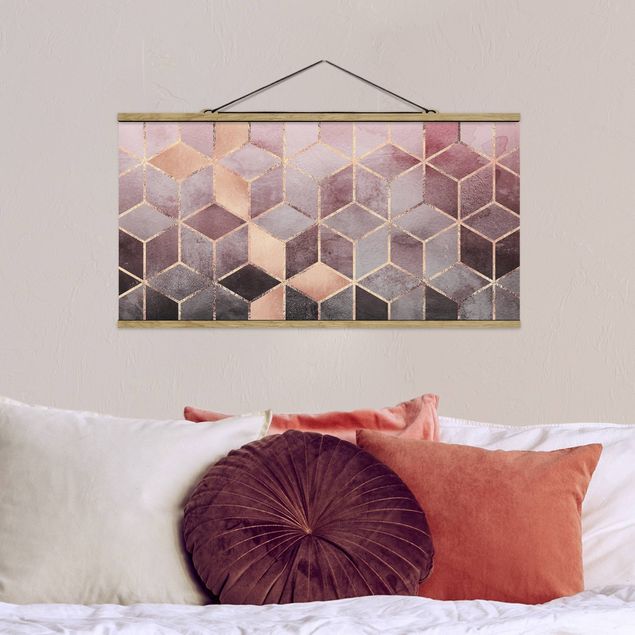 quadro astratto moderno Geometria dorata rosa-grigio