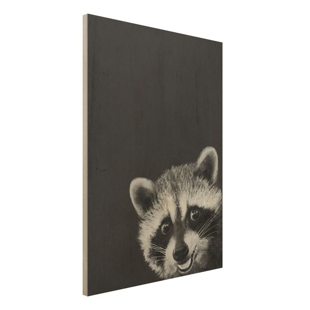 Stampa su legno - Illustrazione Raccoon Monochrome Pittura - Verticale 4:3