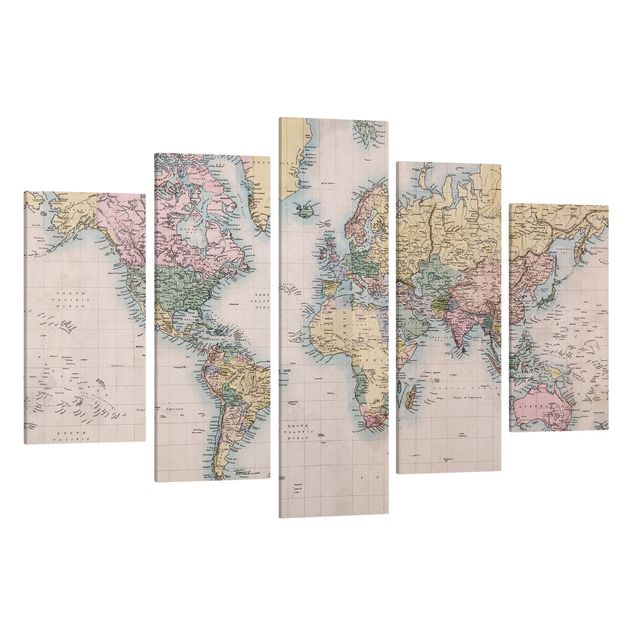 Stampa su tela 5 parti - Vintage World Map 1850