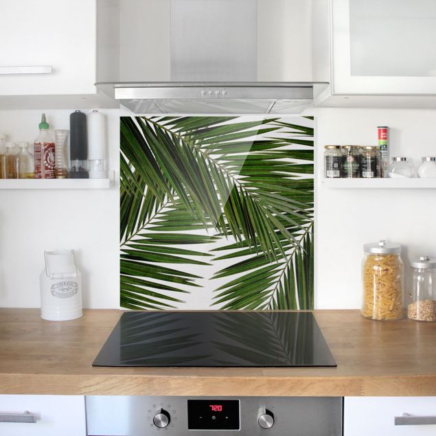 Paraschizzi in vetro - Scorcio tra foglie di palme verdi - Quadrato 1:1