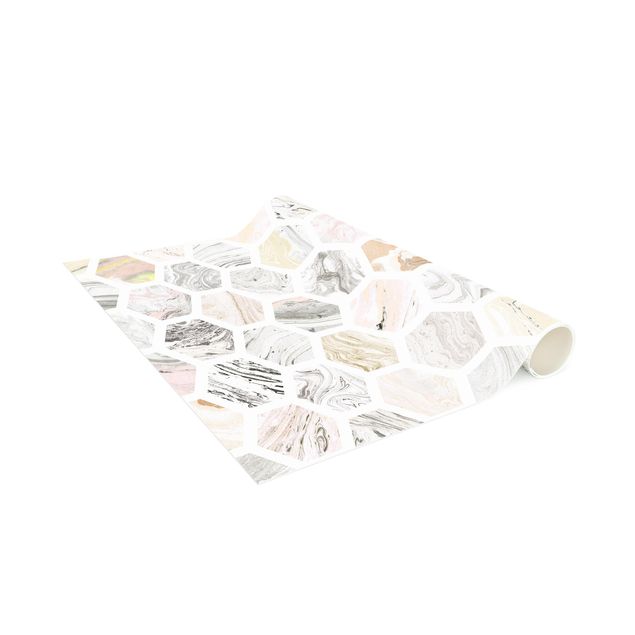Tappeto cucina effetto marmo Esagoni di marmo in beige
