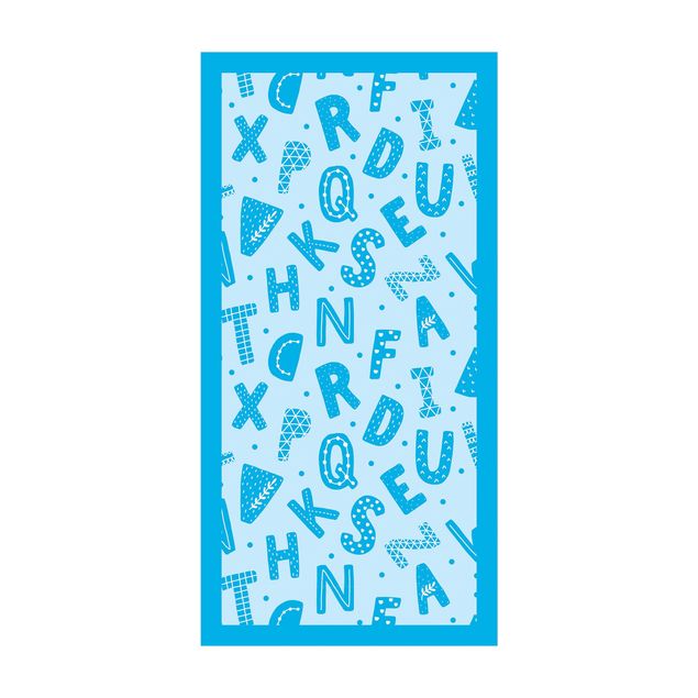 Tappeti bagno grandi Alfabeto con cuori e puntini in blu con cornice