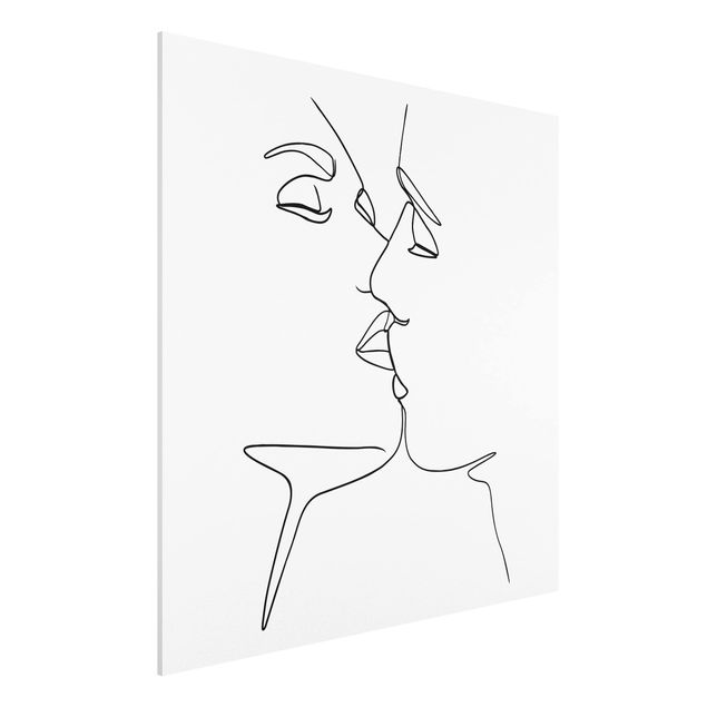 Stampa su Forex - Line Art bacio Faces Bianco e nero - Quadrato 1:1