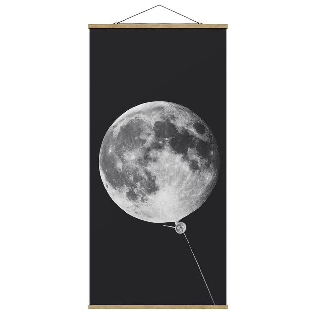 Quadro su tessuto con stecche per poster - Balloon Con La Luna - Verticale 2:1