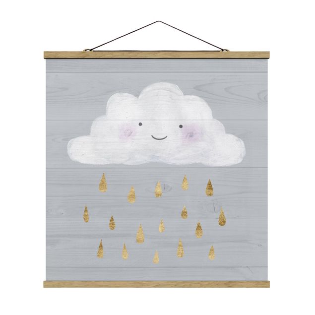 Quadro su tessuto con stecche per poster - Nuvola con Golden Rain Drops - Quadrato 1:1