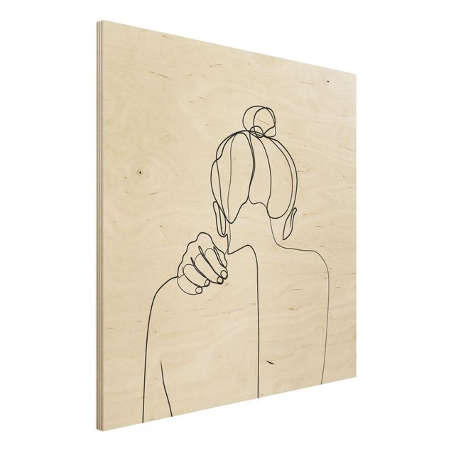 Stampa su legno - Line Art collo donna Bianco e nero - Quadrato 1:1