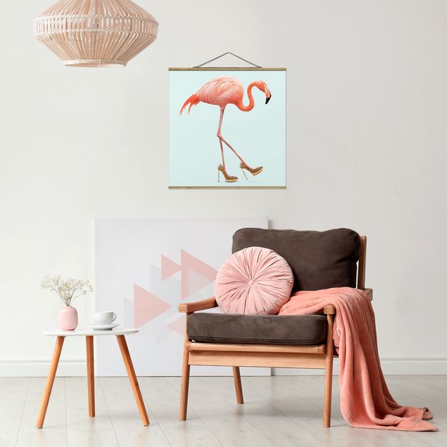 Foto su tessuto da parete con bastone - Flamingo con tacchi alti - Quadrato 1:1