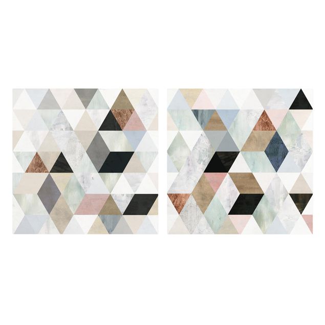 Stampa su tela - Acquerello Mosaico con triangoli Set I - Quadrato 1:1