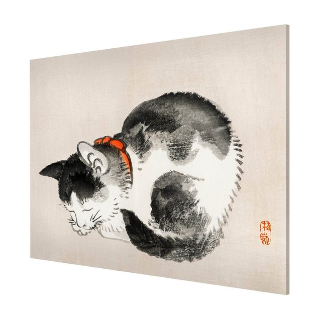 Lavagna magnetica nero Disegno vintage asiatico gatto addormentato