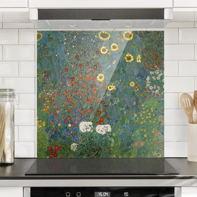 paraschizzi cucina vetro magnetico Gustav Klimt - Girasoli in giardino