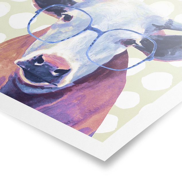 Poster - Animali Occhialuto - Mucca - Quadrato 1:1