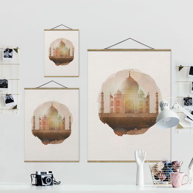 Foto su tessuto da parete con bastone - Acquarelli - Taj Mahal - Verticale 4:3