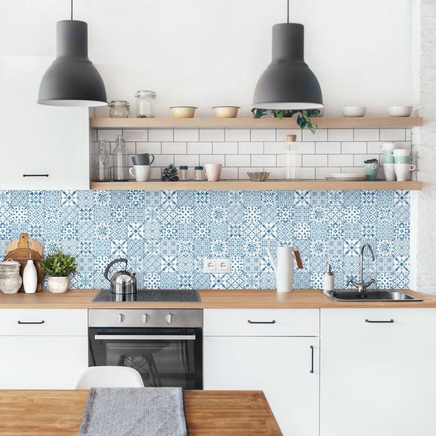 Rivestimenti cucina di plastica Pattern Piastrelle Blu Bianco