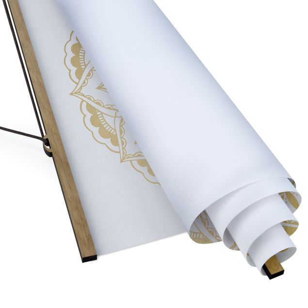 Quadro su tessuto con stecche per poster - Mandala Fiore Oro Bianco - Quadrato 1:1